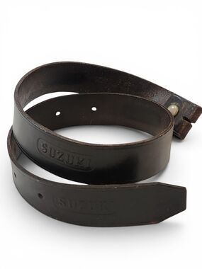 Vintage Suzuki Embossed Dark Brown Leather Belt No Buckle